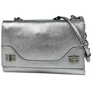 Prada logo chain shoulder bag leather silver